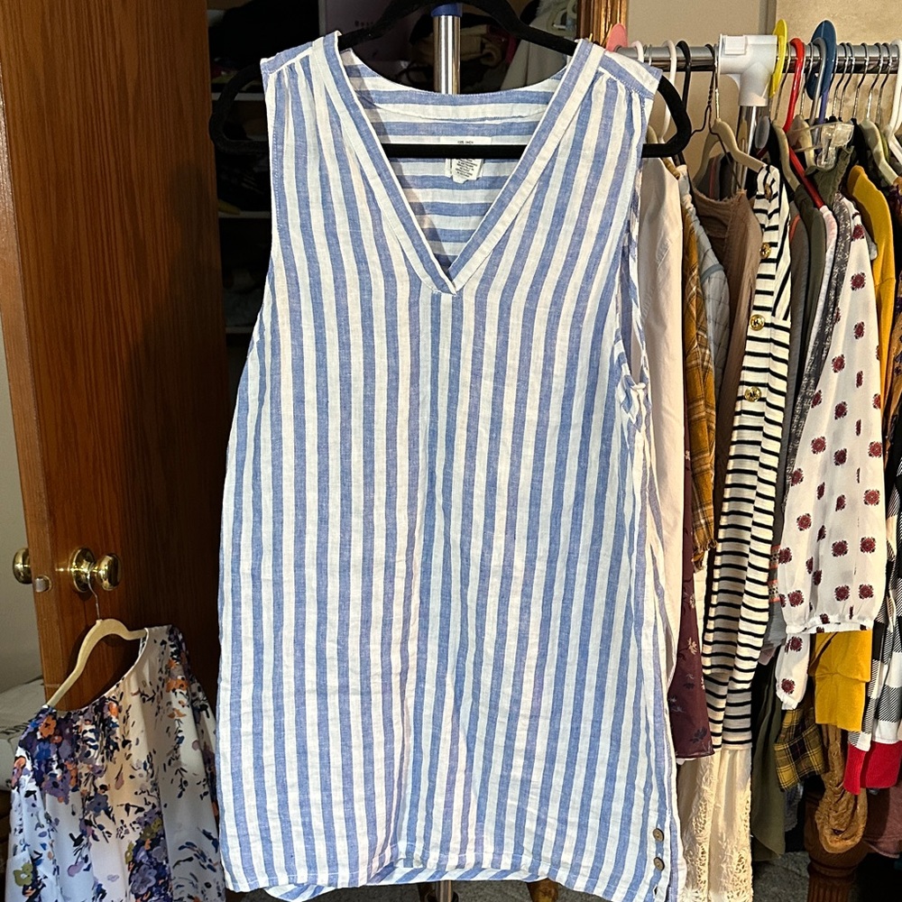 Nicole Miller Sky and White Striped linen dress
